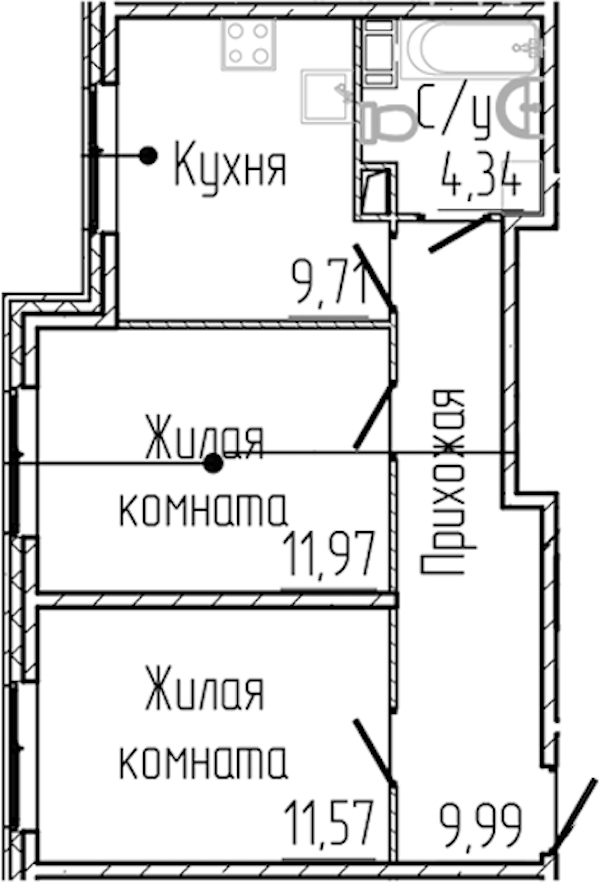 2-комнатная квартира 47.58 м², 1/8 эт., ЖК «SERTOLOVO PARK»